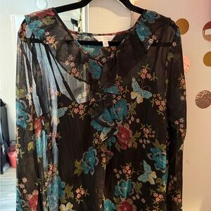 LC Lauren Conrad Black Floral Blouse